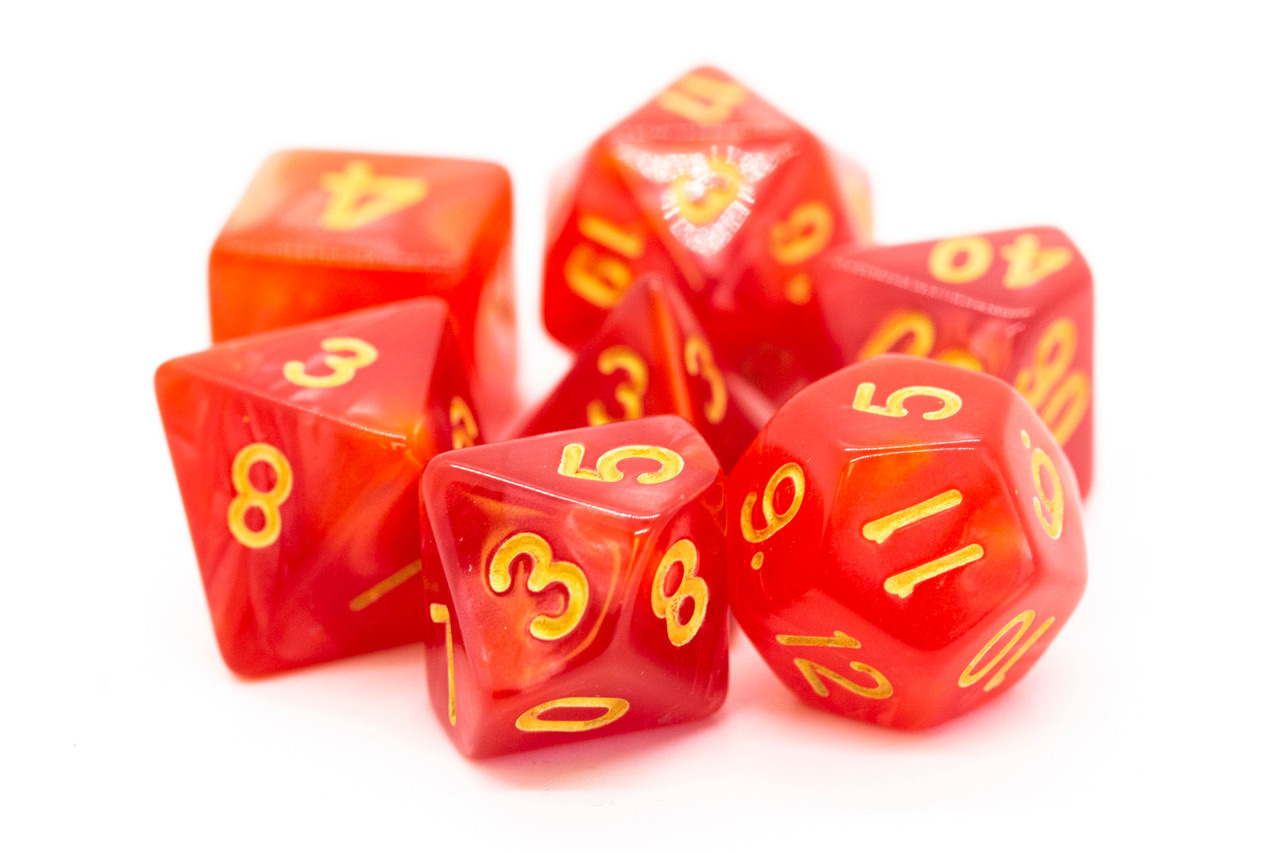 Pearl Drop Dice 7-Piece RPG Set – Red w/ Gold