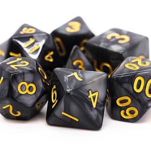 Pearl Drop Dice 7-Piece RPG Set - Black w/ Gold