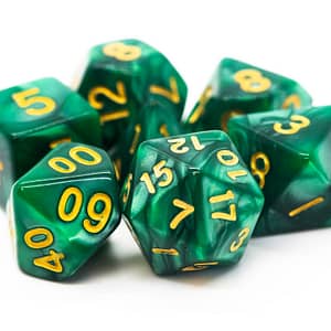 Pearl Drop Dice 7-Piece RPG Set - Green w/ Gold