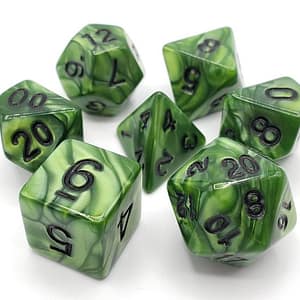 Pearl Drop Dice 7-Piece RPG Set - Forest Green w/ Black
