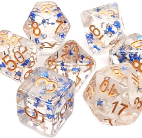 Infused Dice 7-Piece RPG Set – Blue Stars w/ Gold