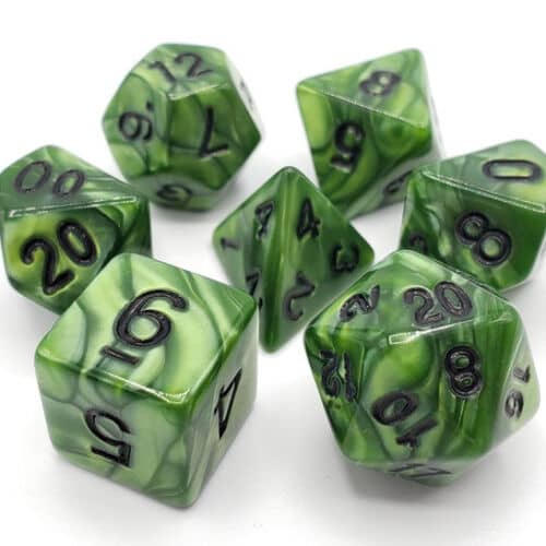 Pearl Drop Dice 7-Piece RPG Set – Forest Green w/ Black