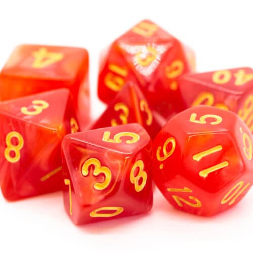 Pearl Drop Dice 7-Piece RPG Set – Red w/ Gold