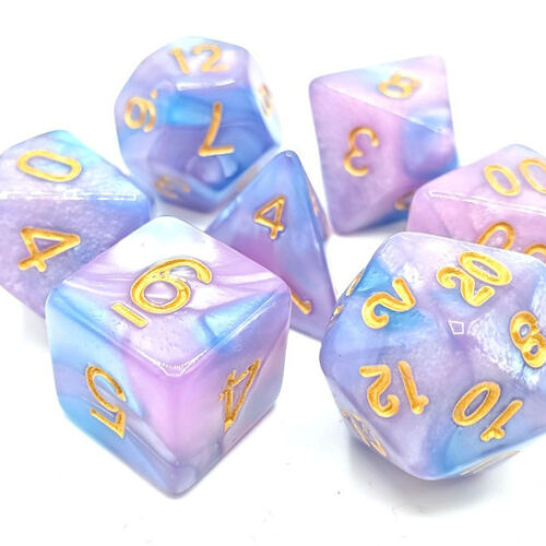 Vorpal Dice 7-Piece RPG Set – Lilac and Light Blue w/ Gold