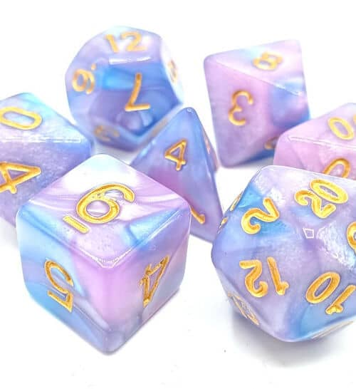 Vorpal Dice 7-Piece RPG Set – Lilac and Light Blue w/ Gold