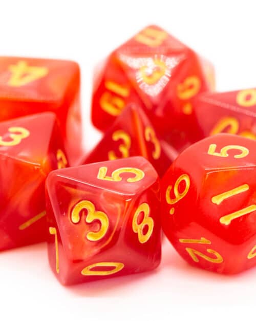 Pearl Drop Dice 7-Piece RPG Set – Red w/ Gold